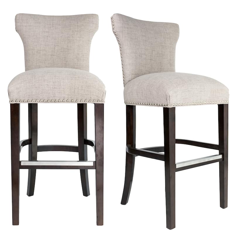 Bella 30 inch Contemporary Beige Taupe Nailhead Barstool