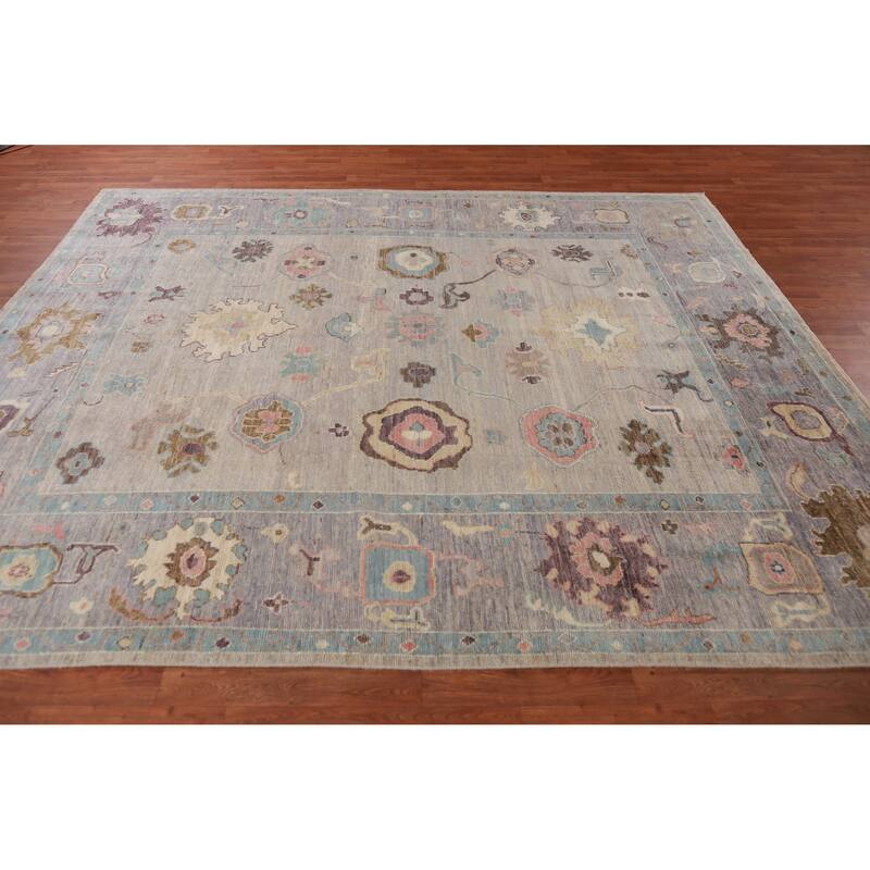 Hand Knotted Oriental 100% Wool Carpet Transitional All-Over Beige & Ivories Oushak Area Rug - 9' 9'' X 8' 1''