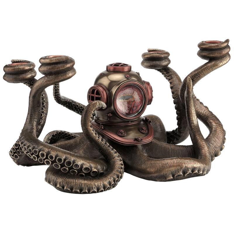 Veronese Design 12.01" L STEAMPUNK OCTOPUS CANDELABRUM Cold Cast Bronze