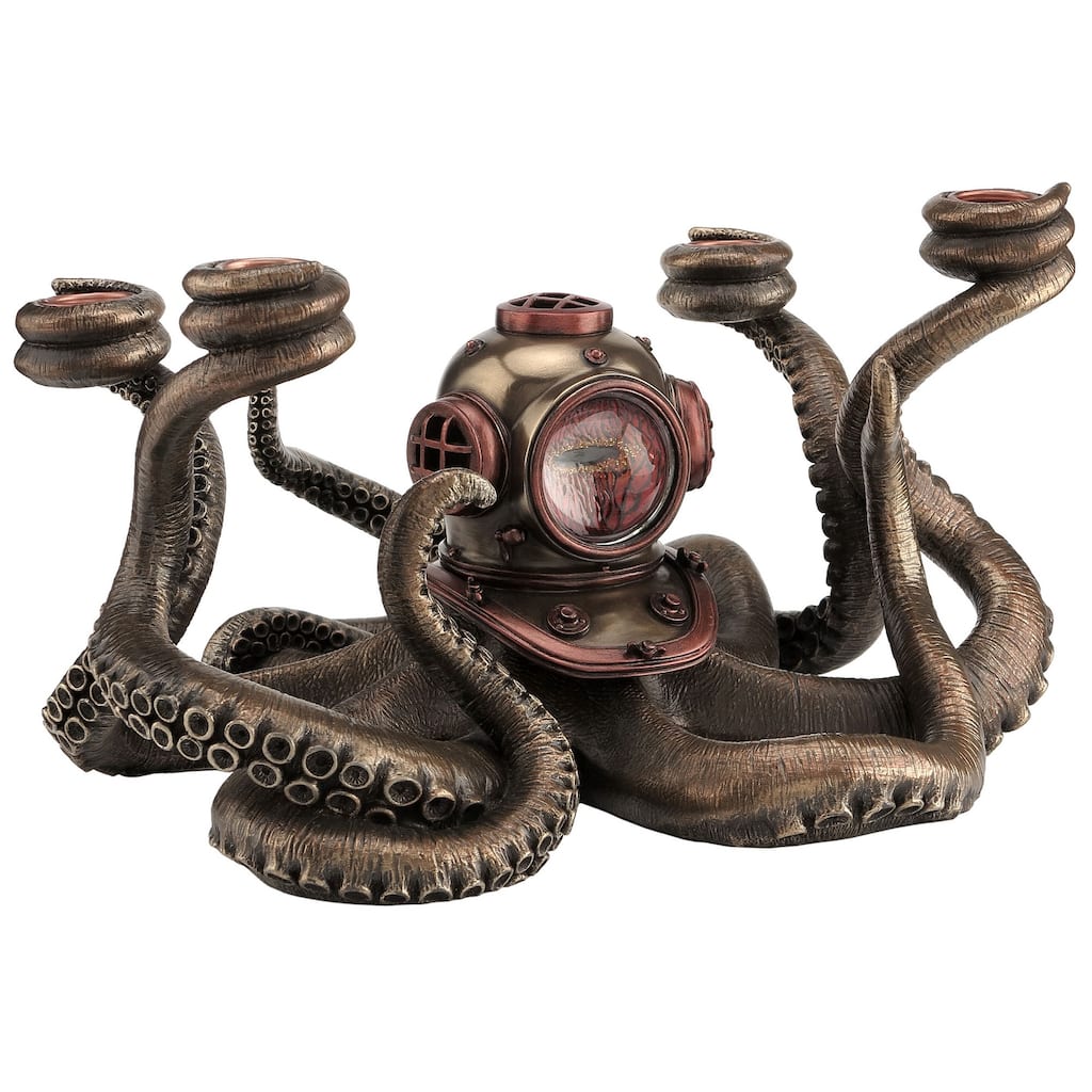 Veronese Design 12.01" L STEAMPUNK OCTOPUS CANDELABRUM Cold Cast Bronze