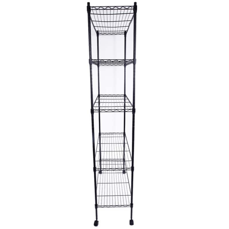 5-Layer Plastic Coated Iron Shelf with 1.5" Nylon Wheels Black