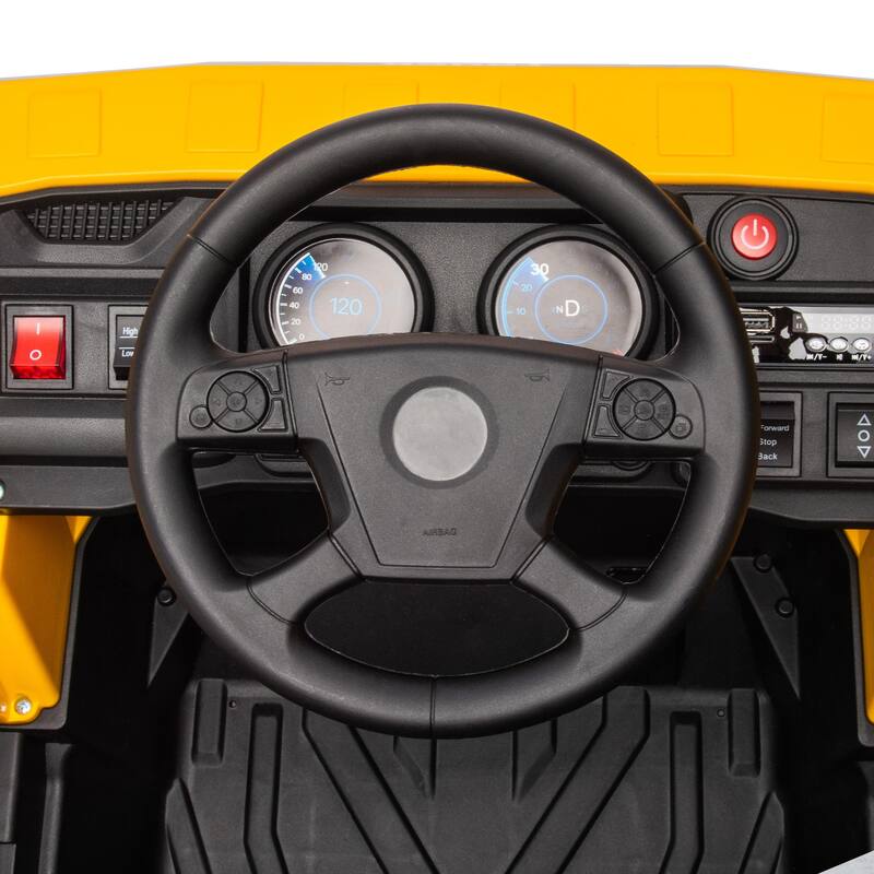 12V Kids Ride-On Dump Truck with Electric Dump Bed, Music, LED Headlights, Spring Suspension, Ages 3-5