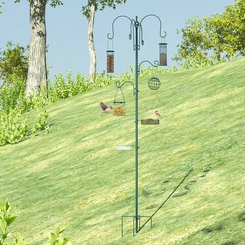 Pawhut 6 Hook Bird Feeding Station, Steel Multi-Feeder Kit Stand with 4 Bird Feeders, Mesh Tray, Water Tray and 4-Prong Base