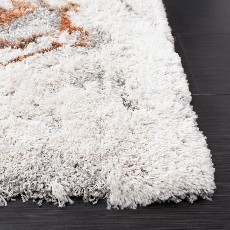 SAFAVIEH Horizon Shag Mukades Abstract 2.5-inch Thick Rug - 9' x 12' - Grey/Rust - Rectangle