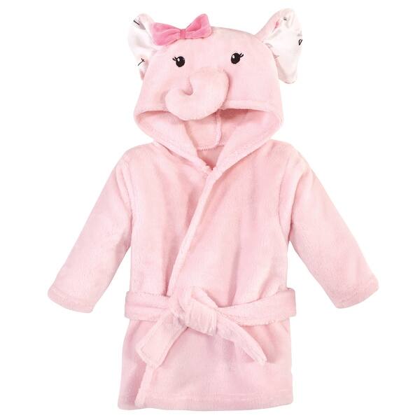 slide 1 of 1, Hudson Baby Infant Girl Plush Animal Bathrobe, Pink Floral Elephant, 0-9 Months - Pink Floral Elephant - 0-9 Months 0-9 Months - Pink Floral Elephant