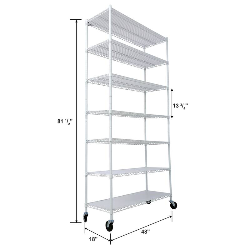 7 Tier 2450lbs Capacity Adjustable Metal Storage Rack with Wheels