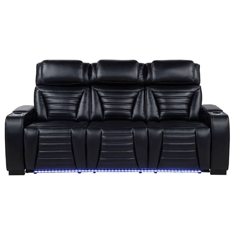 Zuma Faux Leather Dual Power Reclining LED Sofa Black
