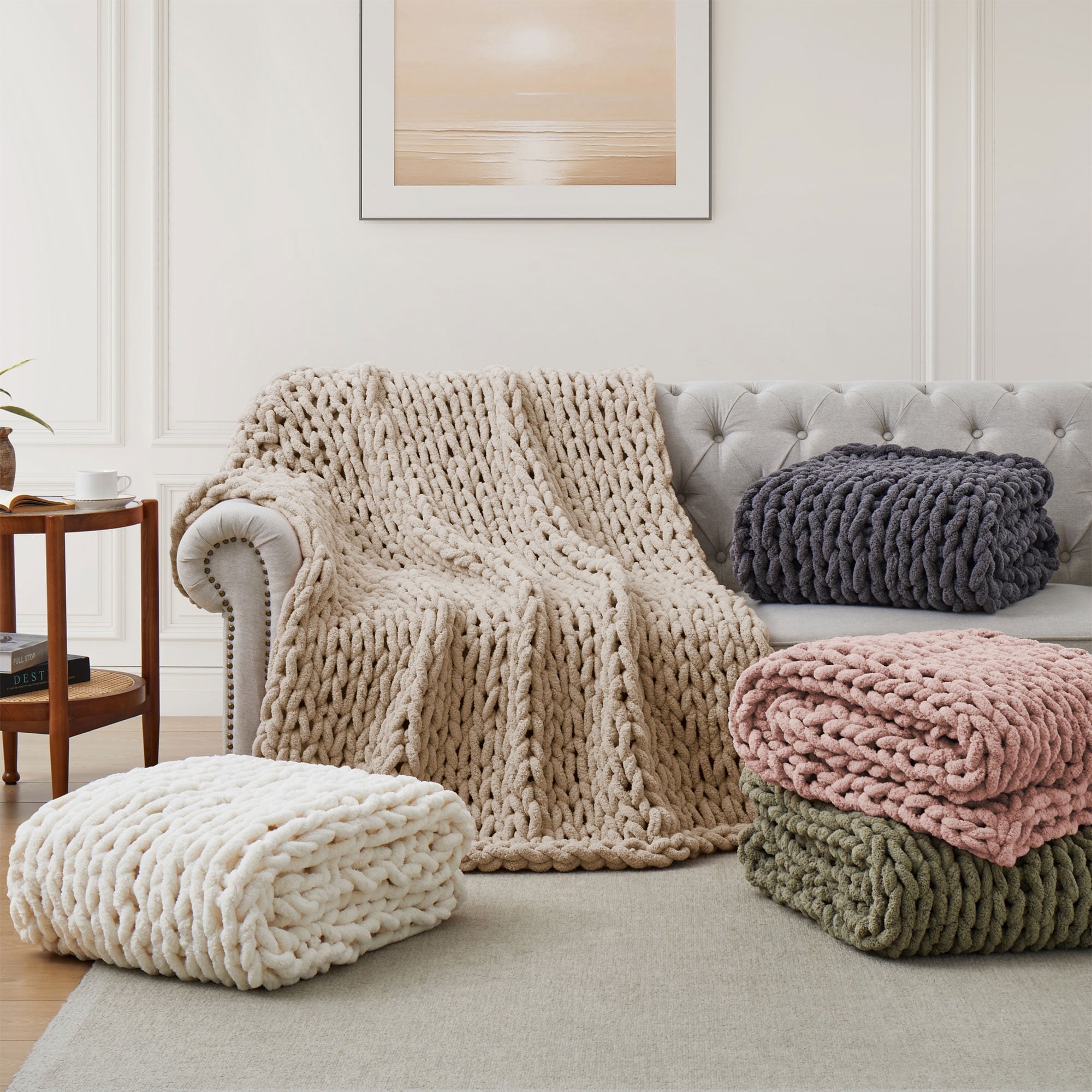 как выглядит Handmade Chunky Knit Chenille Yarn Throw Blanket 50"x60" фото