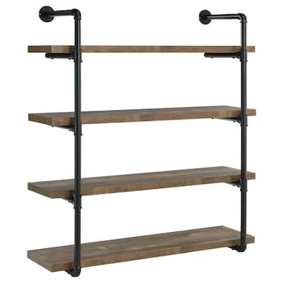 Wall Shelf with 4 Tier Shelves and Pipe Design Frame, Brown