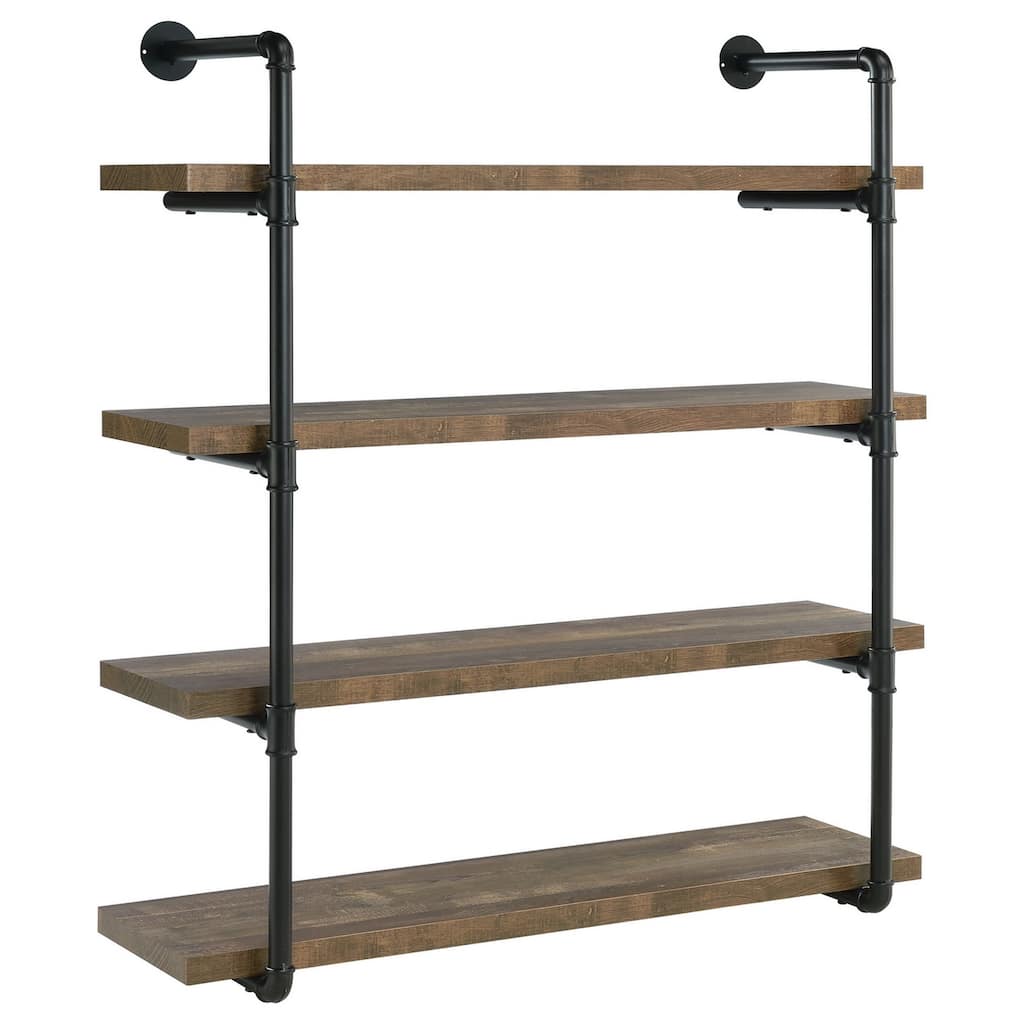 Wall Shelf with 4 Tier Shelves and Pipe Design Frame, Brown