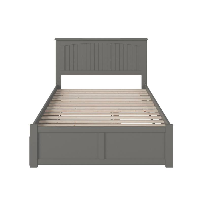 Nantucket King Solid Wood Platform Bed with Footboard & Twin XL Trundle in Grey