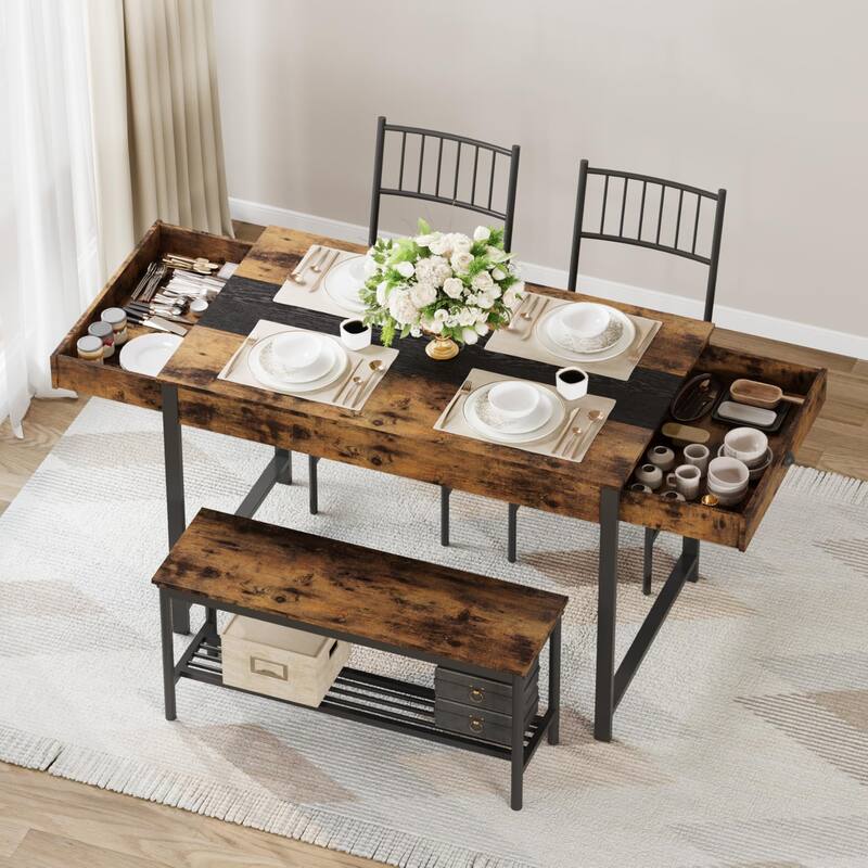 Dining Table Set for 4, Small Kitchen Table and 2 Chairs for 4 with Bench