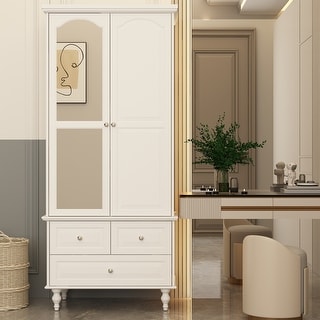 White wardrobe closet with hot sale mirror