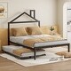 preview thumbnail 1 of 16, Black Full Size Metal Platform Bed with Trundle & House Headboard Full - Black