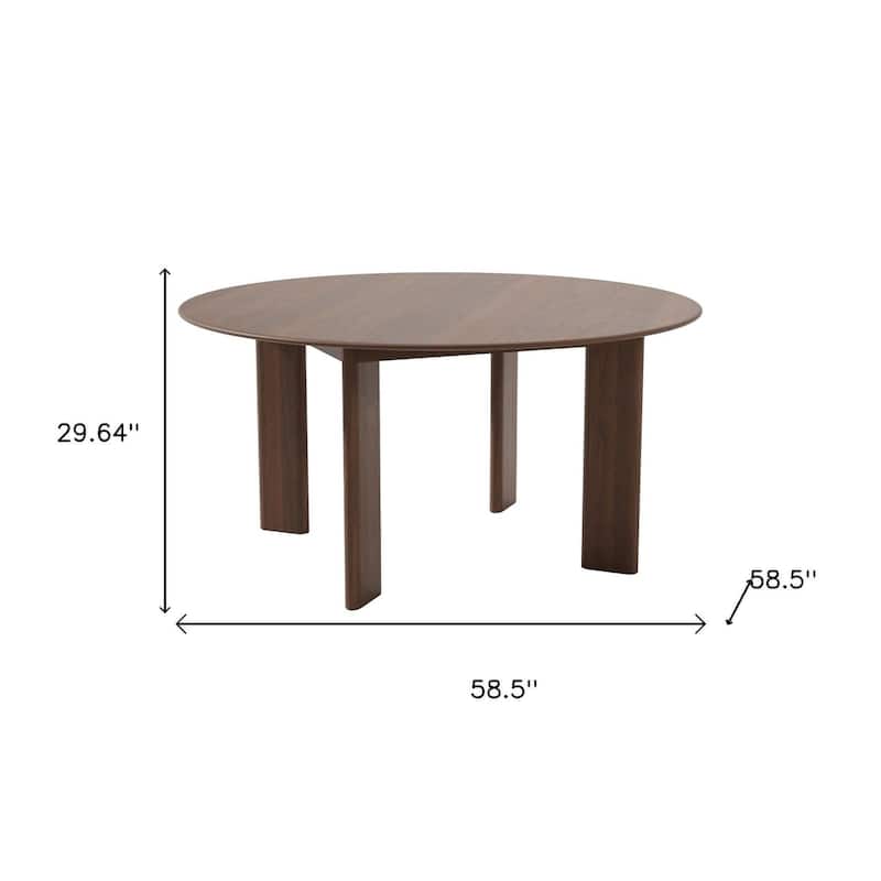 HomeRoots 59" Brown Solid Wood Round Top Dining Table - 58.50 in. x 29.64 in. x 58.50 in.