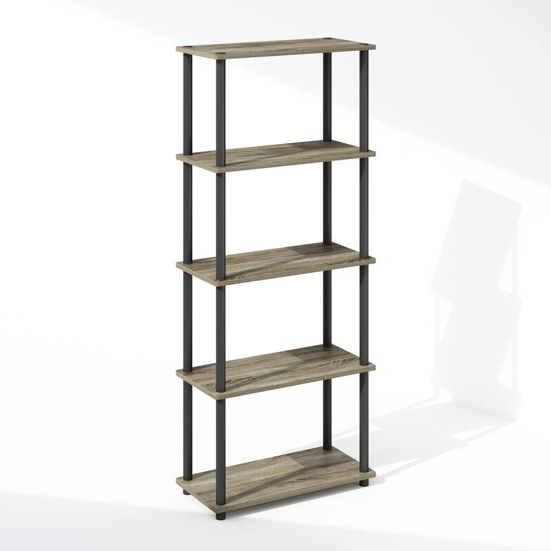 57.4 in. Tall French Oak Grey/Black Wood 4-Shelf Bookcase