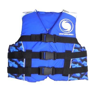 15" Blue USCG Approved Swimming Pool Cool in Camouflage Child Life Jacket Vest-Up to 90 lbs