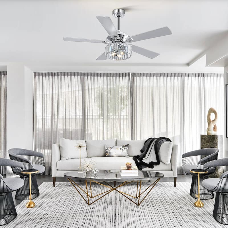 52-in Chandelier Chrome Indoor Ceiling Fan with Light Remote (5-Blade)