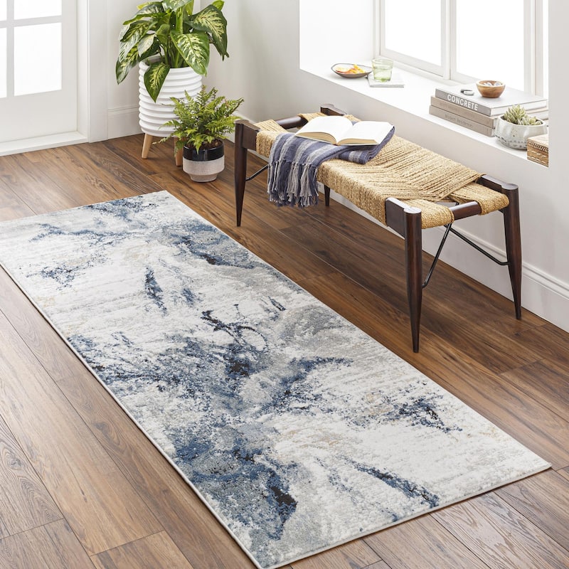 Livabliss Jolie Abstract Marble Area Rug - Dark Blue - 2' 7" x 7' 3"