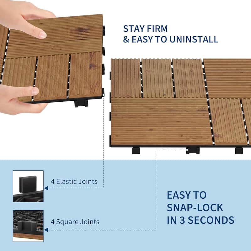 33 Pack 12"X12" Wood Patio Flooring Deck Tiles for Indoor & Outdoor Use DIY - 33-Pack