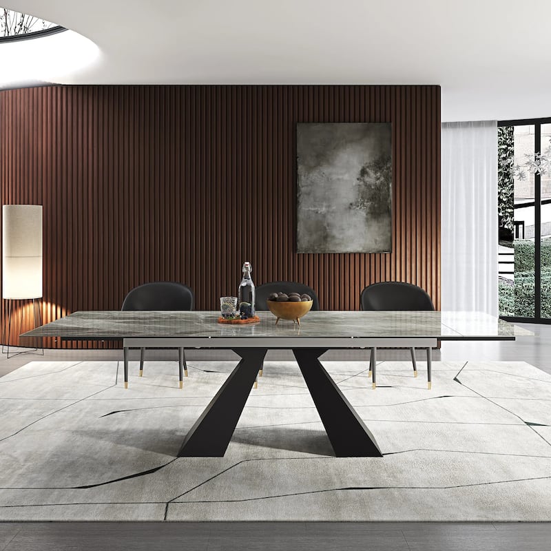 110.23'' Extendable Rectangular Sintered Stone Dining Table For 8 People