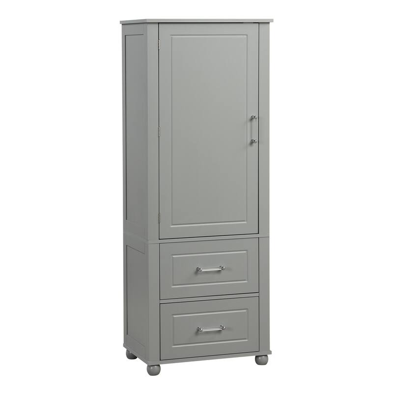 Tall Bathroom Storage Cabinet, Freestanding Storage Cabinet with Two Drawers and Adjustable Shelf, MDF Board with Painted Finish