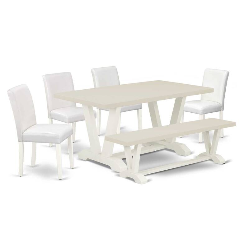 HomeStock 6-Pc Natural Oak Finish Solid Wood Top dining Table with 1-Bench and 4-Chairs