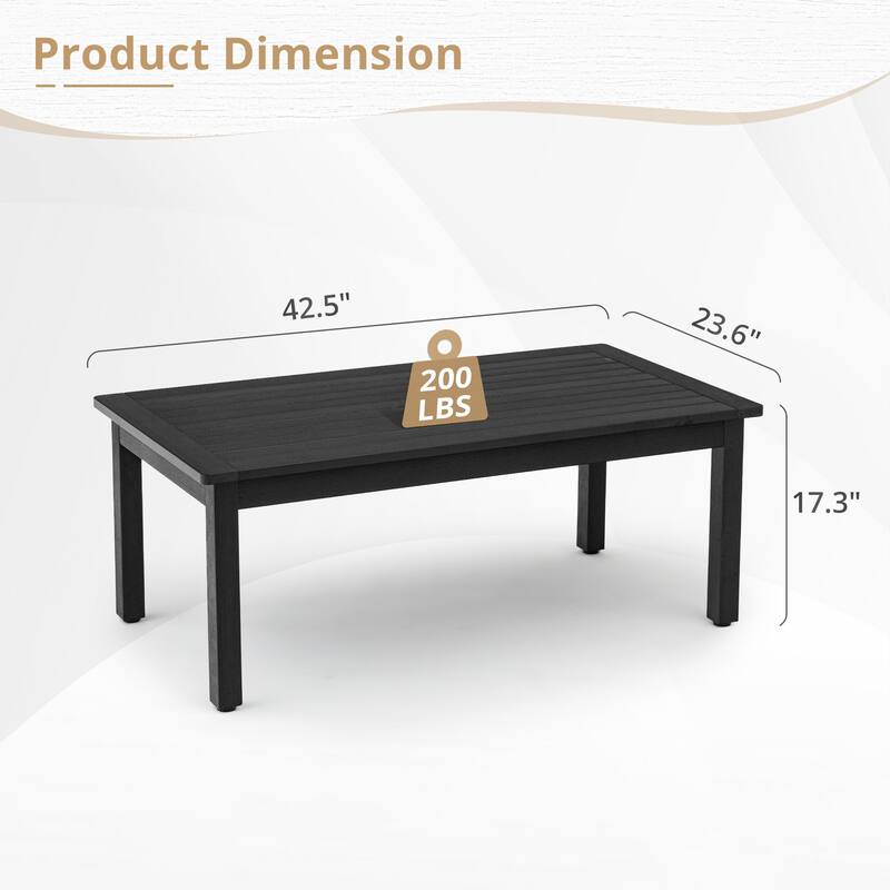 Outdoor HDPS Coffee Table With Fine Straight Texture - 44.1" W X 23.6" D X 17.3" H