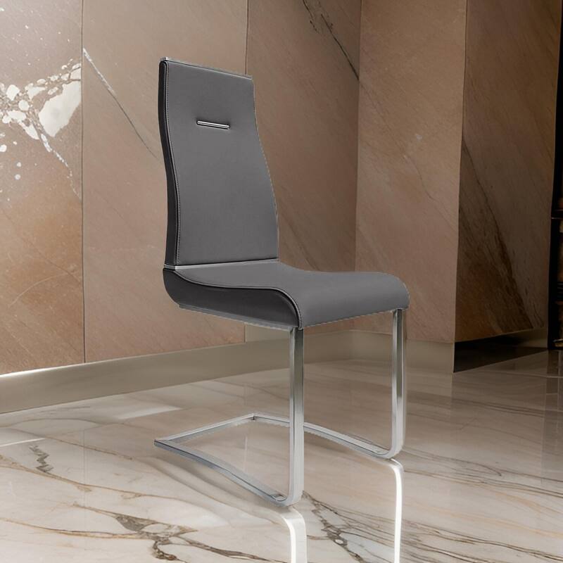 Chrome/Gray Faux Leather Upholstered Metal Frame Dining Chair, Set of 2, Sturdy Dining Chair for Dining Rooms - 19