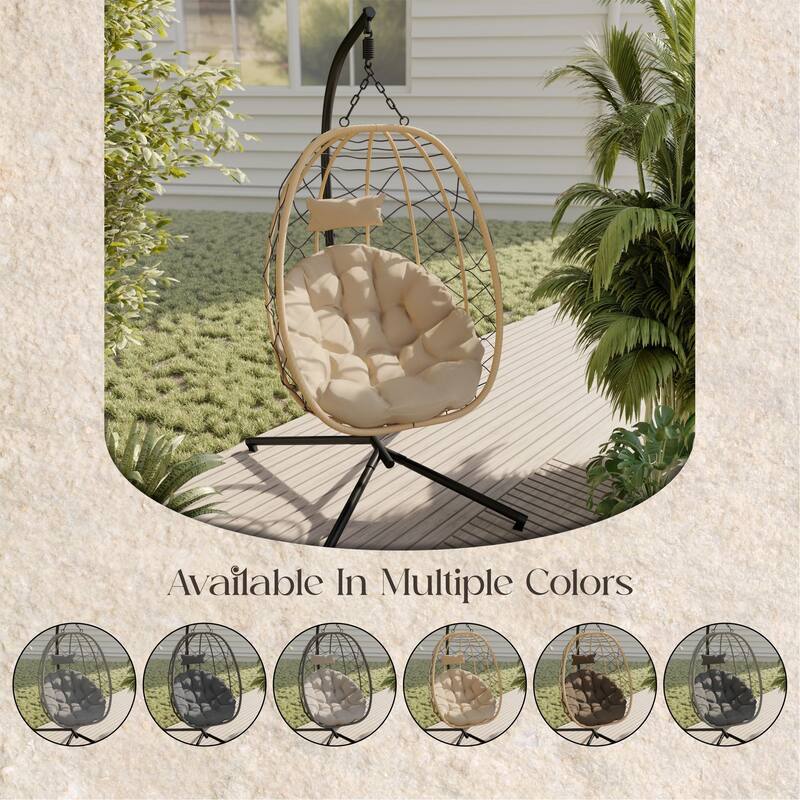 Summit Hanging Egg Swing Chair with Brown Frame & Foldable Shell for Home Patio Garden Backyard Porch