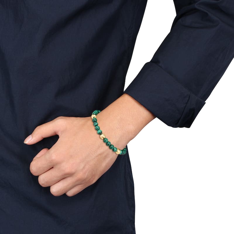 Miadora Yellow Silver Lapis Malachite and Tiger Eye Bead Bracelet 3 or 4 Piece Set