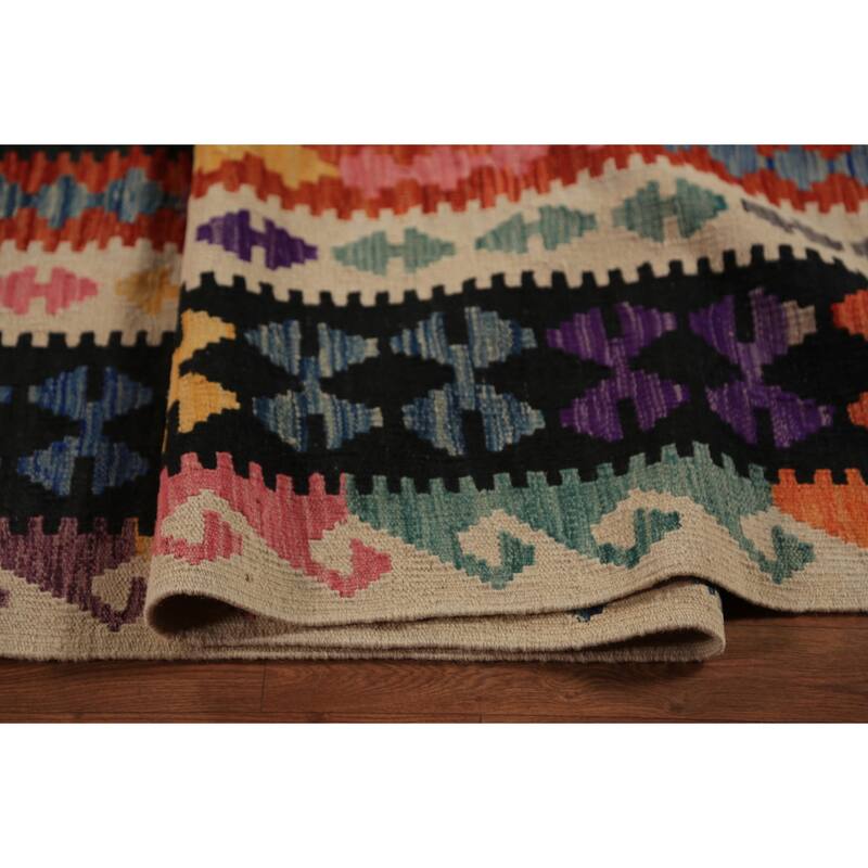 All-Over Geometric Kilim Oriental Large Rug Flatweave Wool Carpet - 10'1"x 15'11"