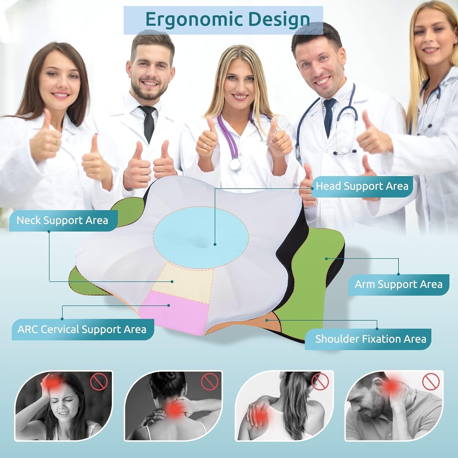 2Pack Cervical Pillow Contour Memory Foam Ergonomic Neck Support Pillow for Side Back Stomach Sleepers with Pillowcase Black