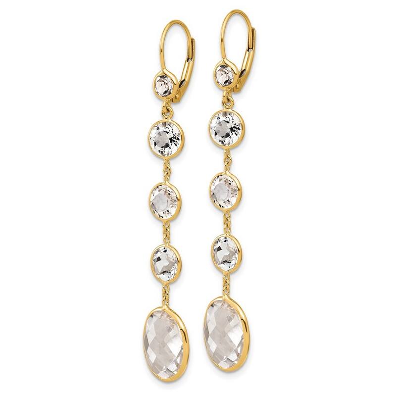 Curata 14k Yellow Gold Italian Crystal and Cushion White Topaz Linear Leverback Earrings -62x11mm
