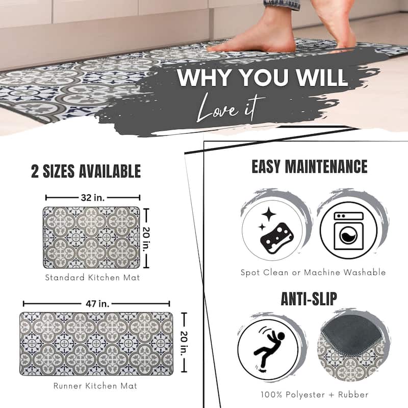 Paco Printed Kitchen Floor Mats - Tile Design