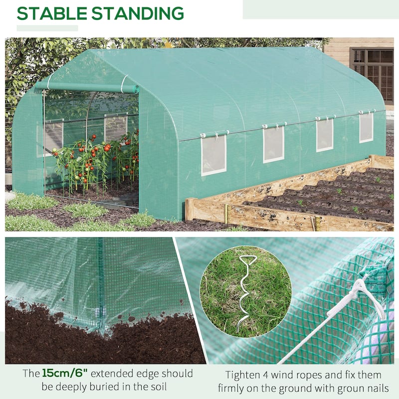 Outsunny 20' x 10' x 7' Tunnel Greenhouse Large Walk-In Warm House Deluxe High GardenHot House with 8 Roll Up Windows