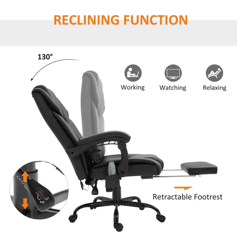 High Back Massage Office Chair with 6 Vibration Points, Reclining Chair, Ergonomic Office Chair with Footrest Adjustable Height