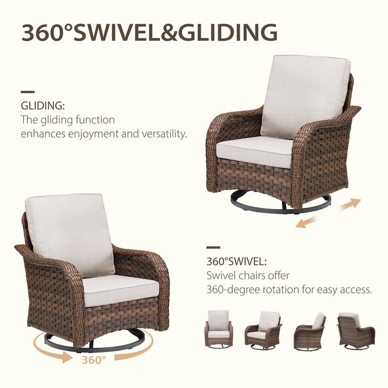 Cavira 3-Piece Brown Wicker Outdoor Patio Swivel Glider Chairs with Side Table