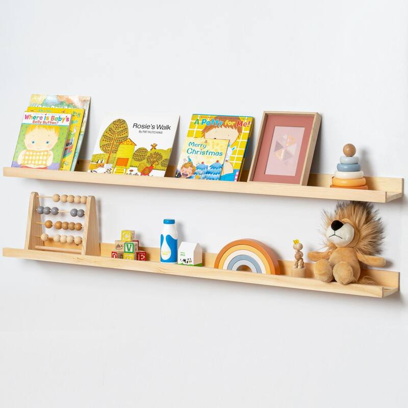 Solid Pine Wood Floating Ledge Shelves 2 Packs for Wall - 48inch - Natural