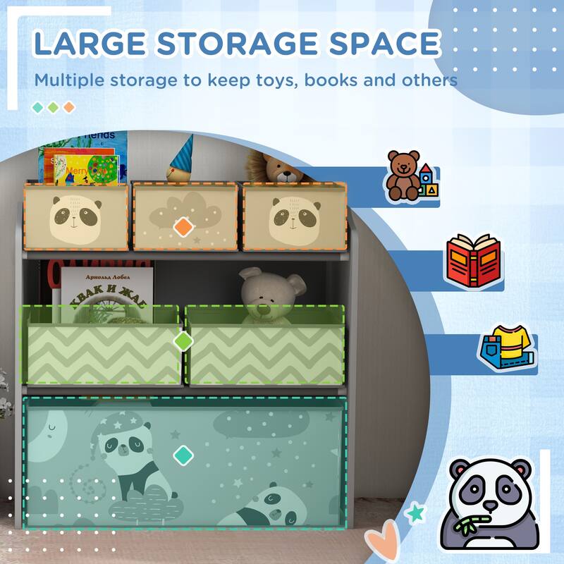 6-Bin Grey MDF Toy Storage Organizer Shelf with Teddy Design for Kids Books and Clothes - 24.75" L x 11.75" W x 26" H