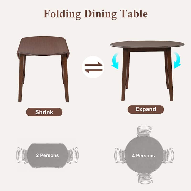5-Piece Dining Set, Folding Wood Dining Table and 4 Upholstered Chairs