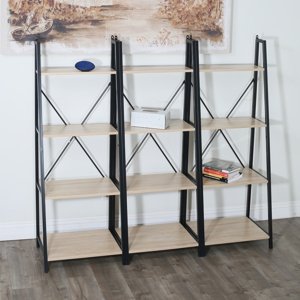 ladder bookshelf bookcase shelves tier oak standing frame metal decor wall x53
