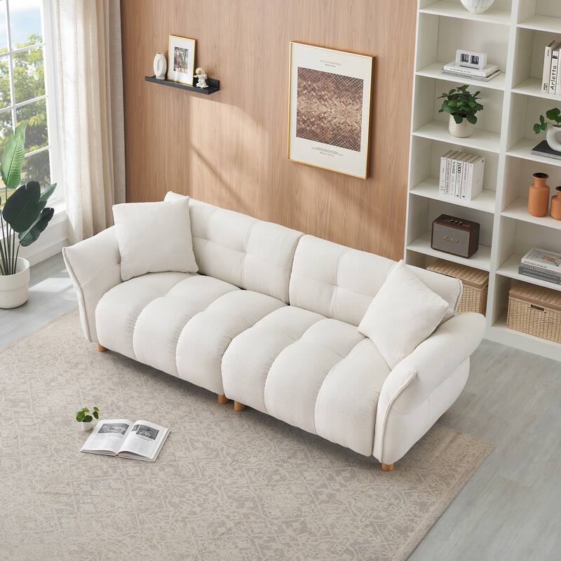 Flared Arms Sofa Square Grid Design Lounge Couch with Pillows