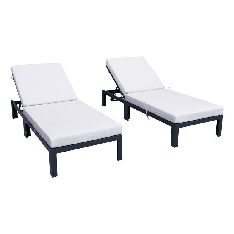 Chelsea Set of 2 Aluminum Armless Chaise Lounge Chair With Cushions for Outdoor Summer Patio Porch Beach Backyard Pool