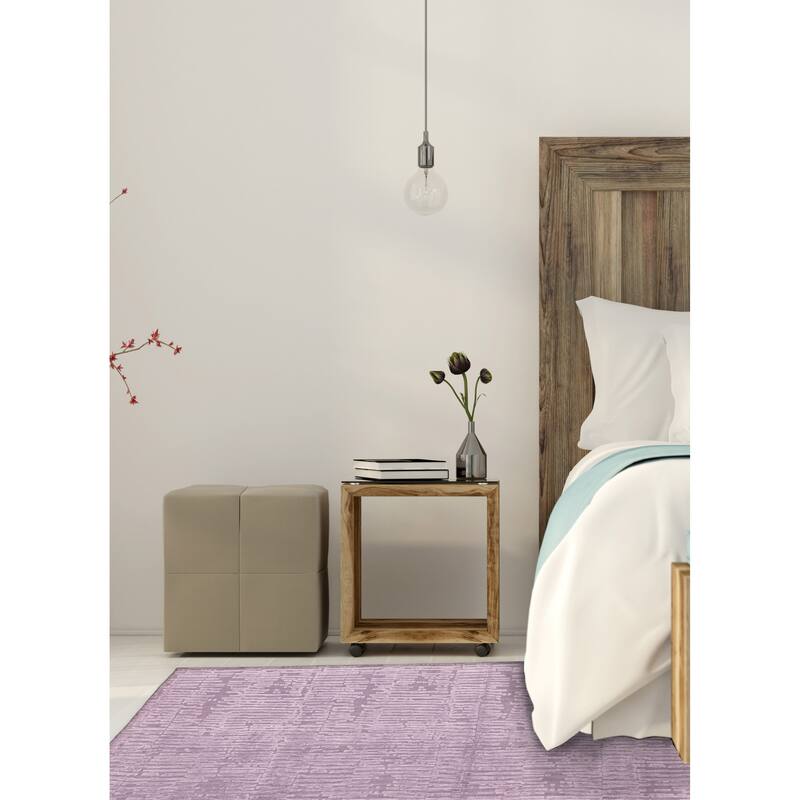 ECARPETGALLERY Hand Loomed Elysian Purple Viscose, Wool Rug - 5'0 x 8'0