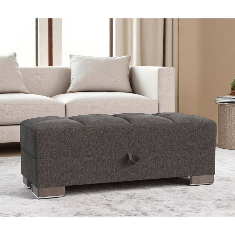 HomeRoots 52" Dark Gray and Brown Chenille Tufted Storage Ottoman - Dark Gray - 52' X '18.5' X '21