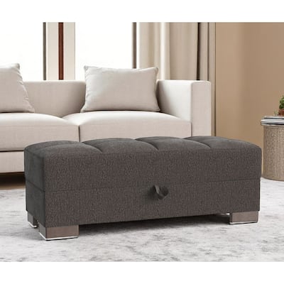 HomeRoots 52" Dark Gray and Brown Chenille Tufted Storage Ottoman