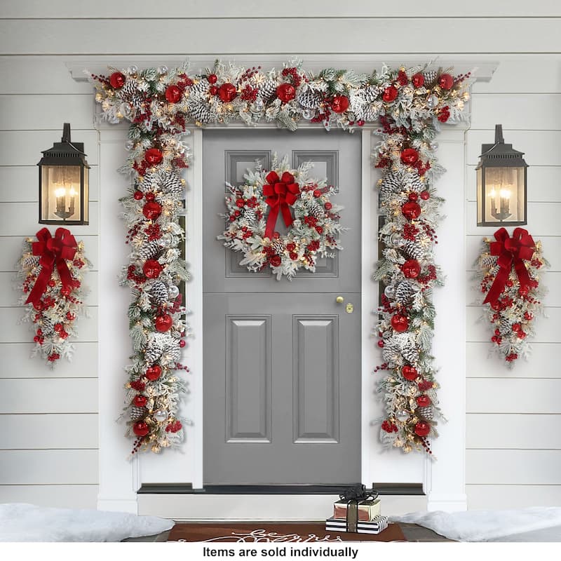 Puleo International 26" Battery-Operated Pre-Lit Decorated Artificial Wreath