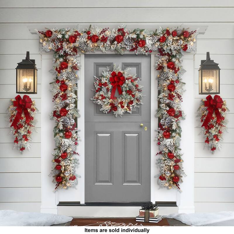 Puleo International 6' x 10" Battery-Operated Pre-Lit Flocked Decorated Artificial Garland