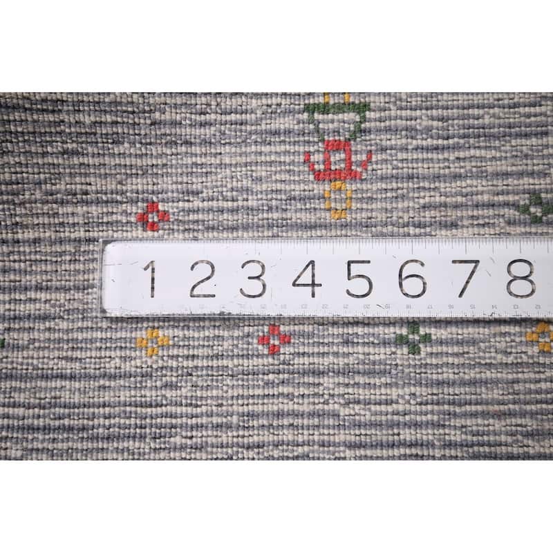 Silver Gray Striped Gabbeh Square Area Rug Handmade Wool Carpet - 9'7"x 9'7"